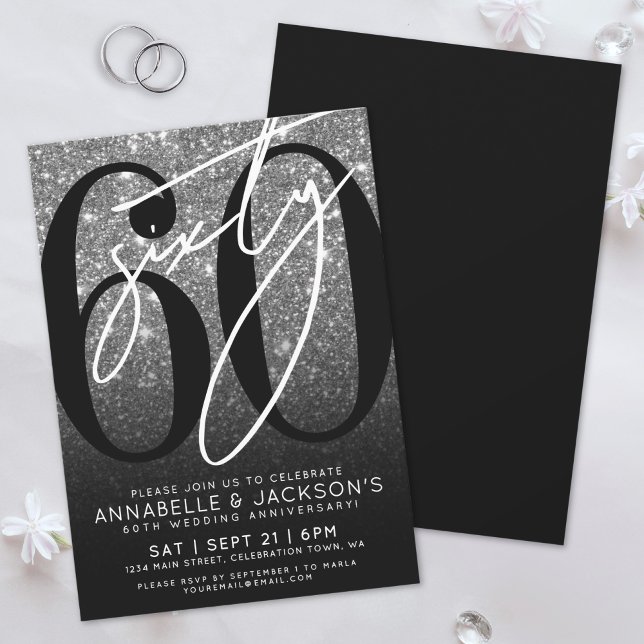 Silver 60. Wedding Anniversary Party Einladung (Silver 60th Wedding Anniversary Party Invitation)