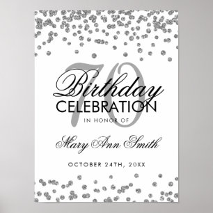 Silver 70. Geburtstag Glitzer Confetti White Poster