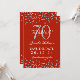 Silver 70. Geburtstag Rett Date Details Rot Einladung