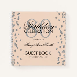 Silver 80. Geburtstag Gästebuch Confetti Blush Pin Notizbuch