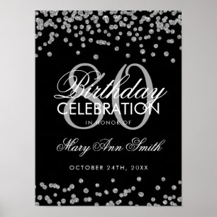 Silver 80. Geburtstag Glitzer Confetti Black Poster