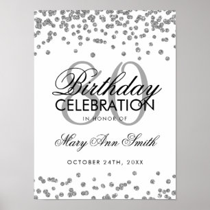 Silver 80. Geburtstag Glitzer Confetti Poster