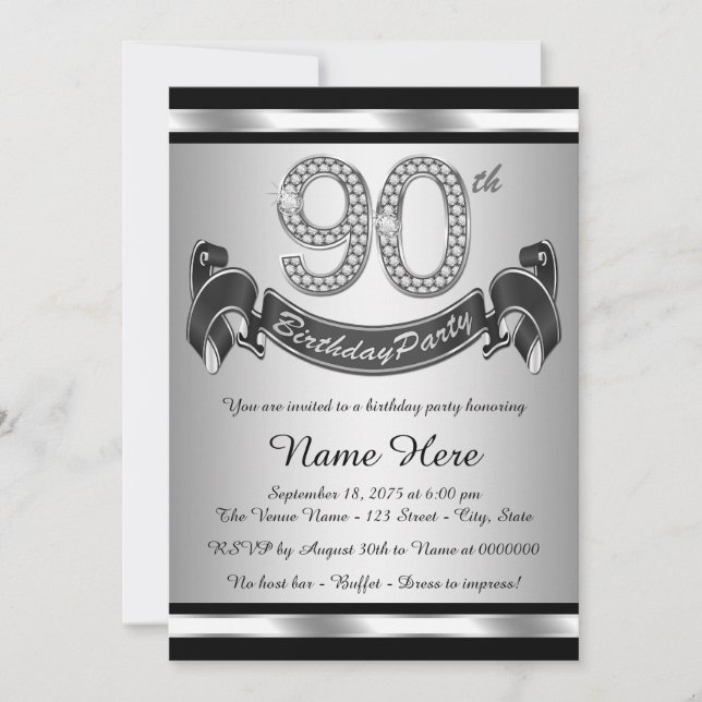Silver 90. Geburtstagsparty Einladung (Vorderseite)