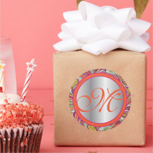 Silver Accents Peacock Paisley Mandarine Fuchsia Runder Aufkleber