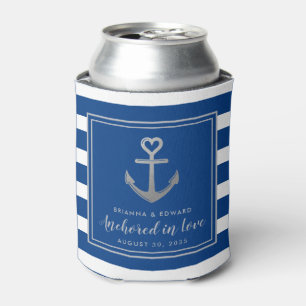 Silver Anchor Blue White Stripe Nautical Wedding Dosenkühler