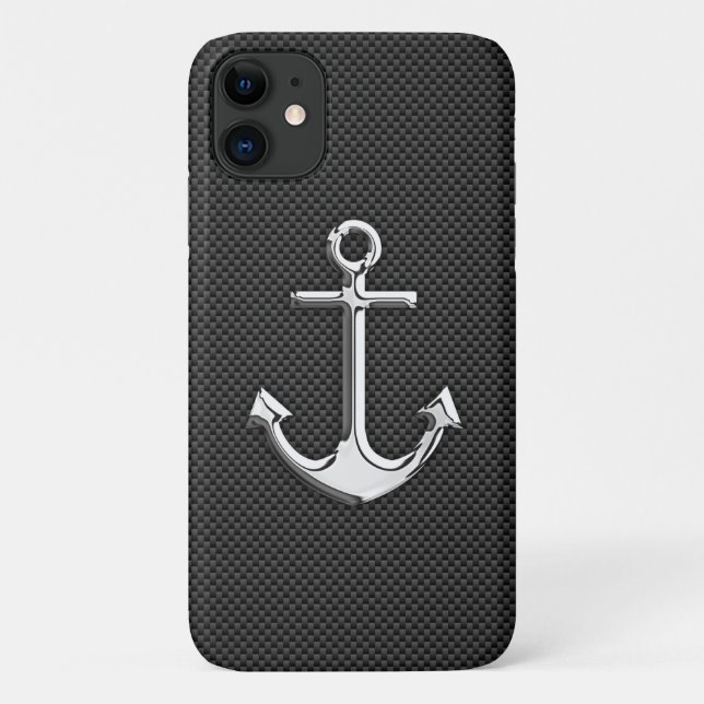 Silver Anchor on Carbon Fibre Case-Mate iPhone Hülle (Rückseite)