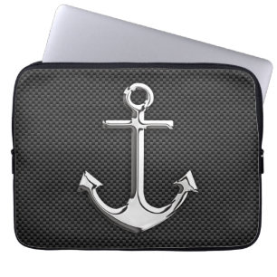 Silver Anchor on Carbon Fibre Decor Laptopschutzhülle