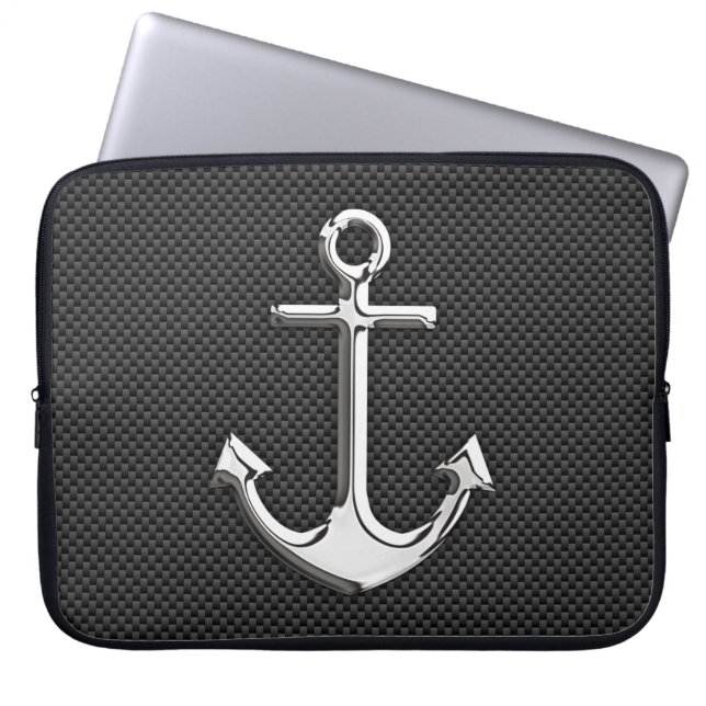 Silver Anchor on Carbon Fibre Decor Laptopschutzhülle (Vorderseite)