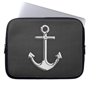 Silver Anchor on Carbon Fibre Decor Laptopschutzhülle
