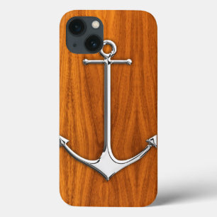 Silver Anchor on Teak Veneer Nautic Lifestyle Case-Mate iPhone Hülle