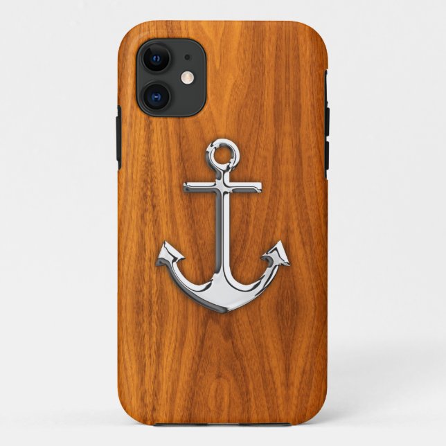 Silver Anchor on Teak Veneer Styles Case-Mate iPhone Hülle (Rückseite)