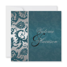 Silver and Aquamarin Damask II Einladung zur Hochz