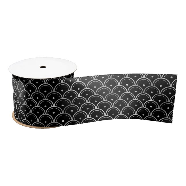 Silver and Black Circles Art Deco Muster Satinband (Spule)