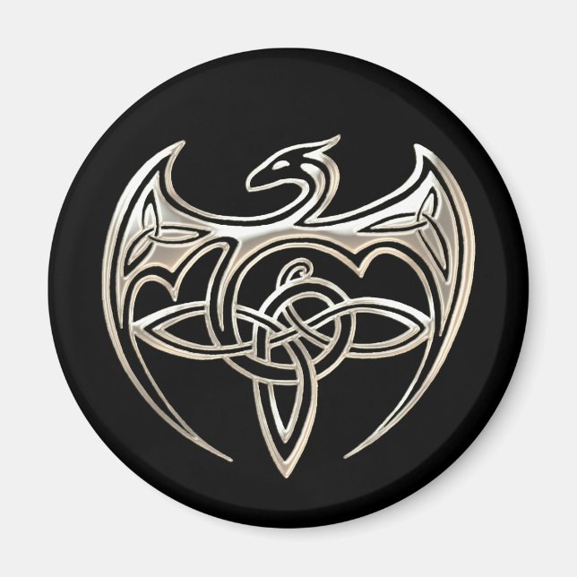 Silver and Black Dragon trine keltische Knospen Ku Magnet (Vorne)