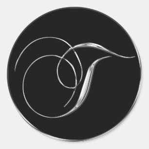 Silver and Black Formal Wedding Monogram T Siegel Runder Aufkleber