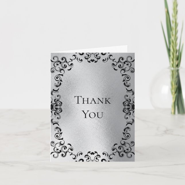 Silver and Black Gothic Wedding Dankeskarte (Vorderseite)