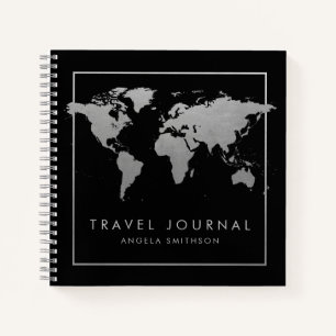 Silver and Black World Map Travel Journal Notizbuch