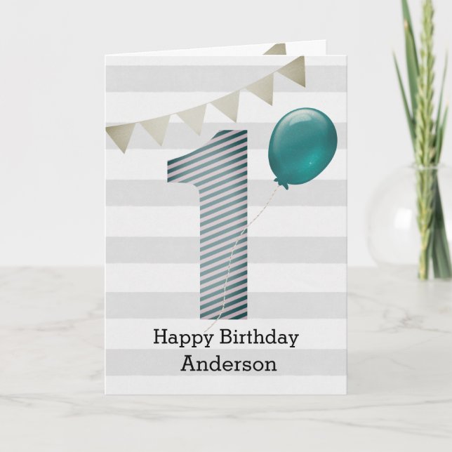 Silver and Blue 1. Geburtstagskinder Karte (Vorderseite)