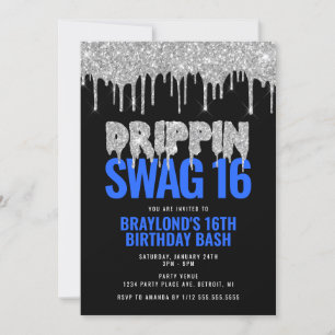 Silver and Blue Drippin Swag 16 Geburtstag Einladung