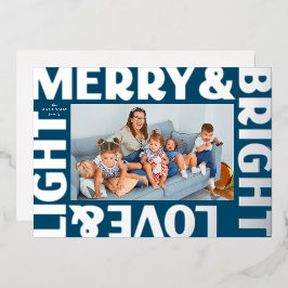 Silver and Blue Merry and Bright Liebe and Light Folien Feiertagskarte