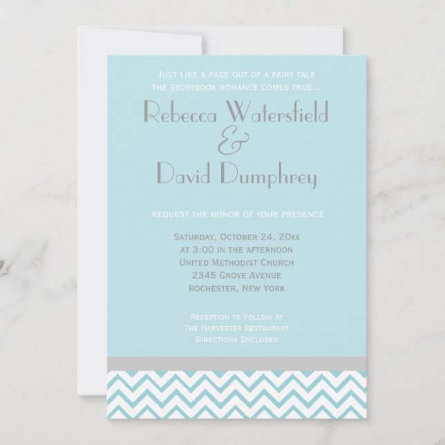 Silver and Blue Modern Zickzack Wedding Einladung (Vorderseite)