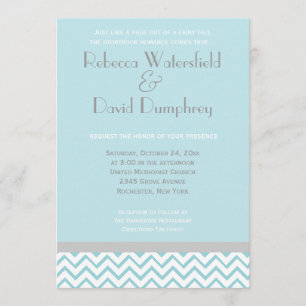 Silver and Blue Modern Zickzack Wedding Einladung