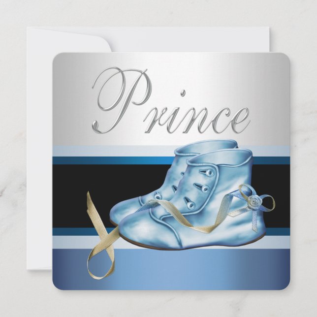 Silver and Blue Prince Baby Dusche Einladung (Vorderseite)