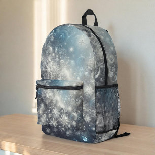 Silver and Blue Snowflake Winter Bedruckter Rucksack