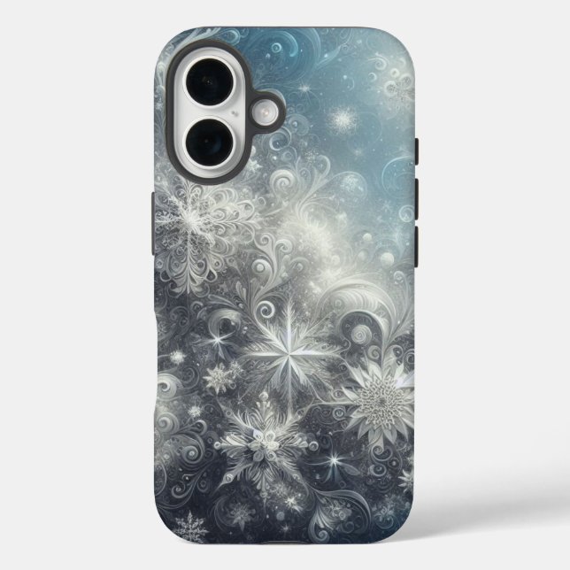Silver and Blue Snowflake Winter Case-Mate iPhone Hülle (Rückseite)