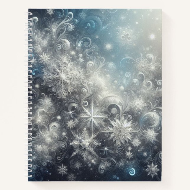 Silver and Blue Snowflake Winter Notizbuch (Vorderseite)