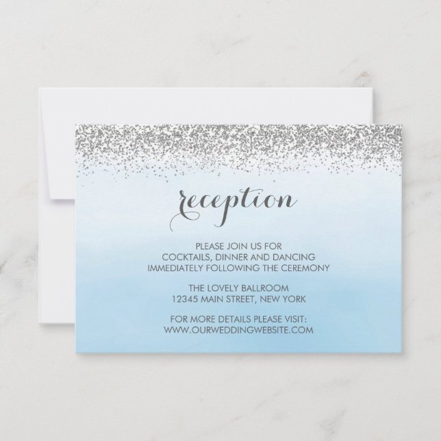 Silver and Blue Wedding Reception Enclosure Card RSVP Karte (Vorderseite)
