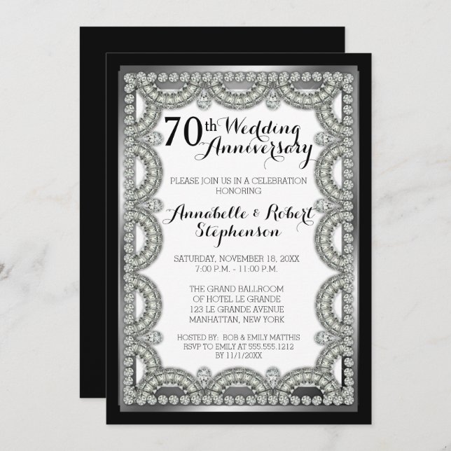 Silver and Diamond 70. Wedding Anniversary Party Einladung (Vorne/Hinten)