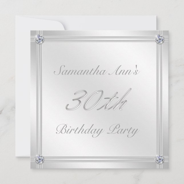 Silver and Diamond Effect 30. Geburtstag Party Einladung (Vorderseite)