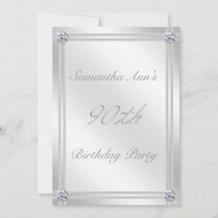 Silver and Diamond Effect 90. Geburtstagsparty Einladung