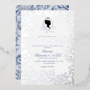 Silver and Dusty Blue Floral Elegante Wedding Folieneinladung
