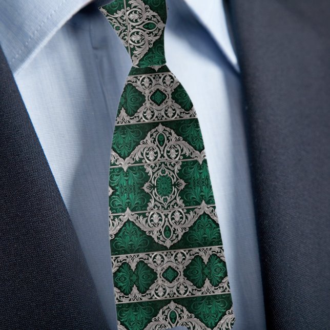 Silver and Emerald Formal Traditional Pattern Krawatte (Von Creator hochgeladen)