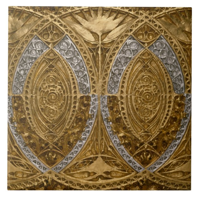 Silver and Gold Art Deco Muster Fliese (Vorderseite)