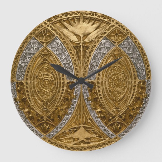 Silver and Gold Art Deco Muster Große Wanduhr (Vorderseite)