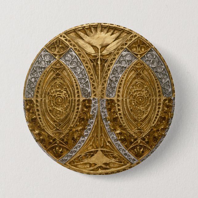 Silver And Gold Art Deco Pattern Button (Vorderseite)