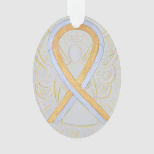 Silver and Gold Awareness Ribbon Engel Ornament