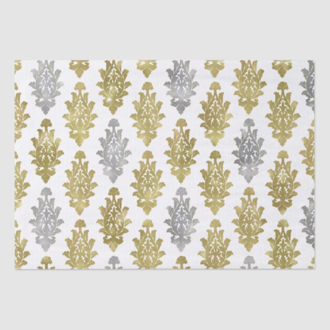 Silver and Gold Damask Muster Seidenpapier (Vorderseite)