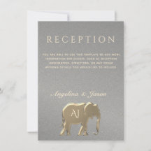 Silver and Gold Elephant Wedding Reception Card