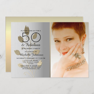 Silver and Gold Foto 50. Geburtstag Einladung