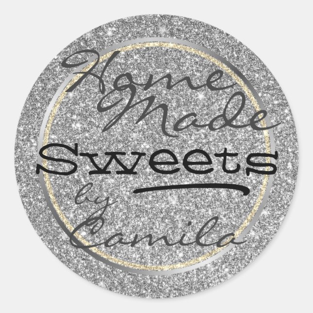 Silver and Gold Glitzer Zuhause, hausgemachte Text Runder Aufkleber (Vorderseite)