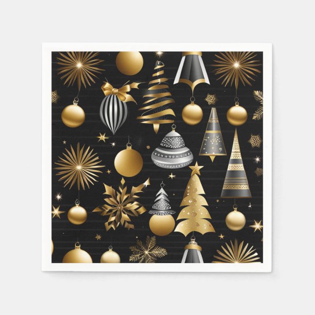 Silver and Gold Holiday Ornaments Muster Serviette (Vorderseite)