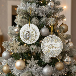 Silver and gold nativity Christmas Keramik Ornament