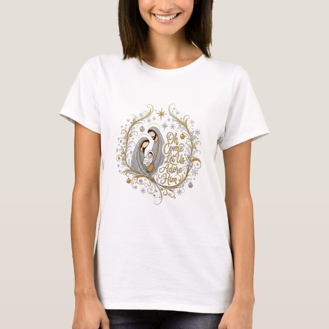 Silver and gold nativity Christmas T-Shirt (Vorderseite)