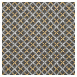 Silver and Gold Ribbon on Black Tile Pattern Stoff