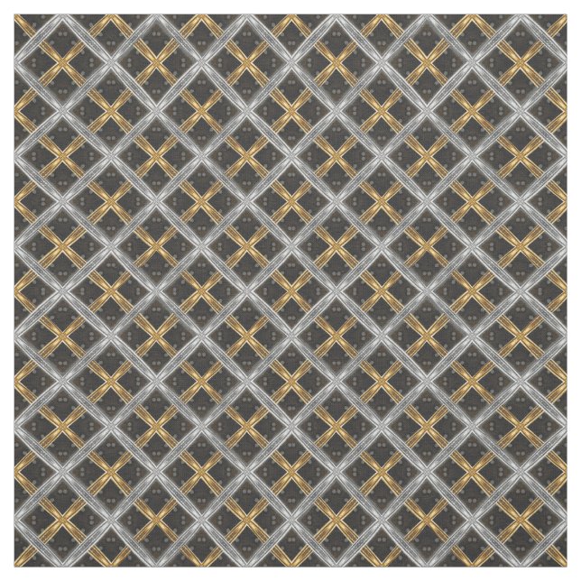 Silver and Gold Ribbon on Black Tile Pattern Stoff (Muster)