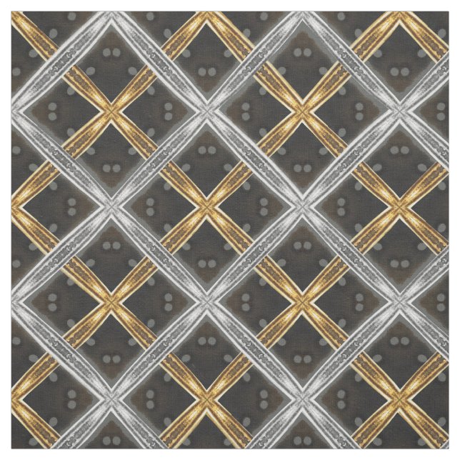 Silver and Gold Ribbon on Black Tile Pattern Stoff (Muster)